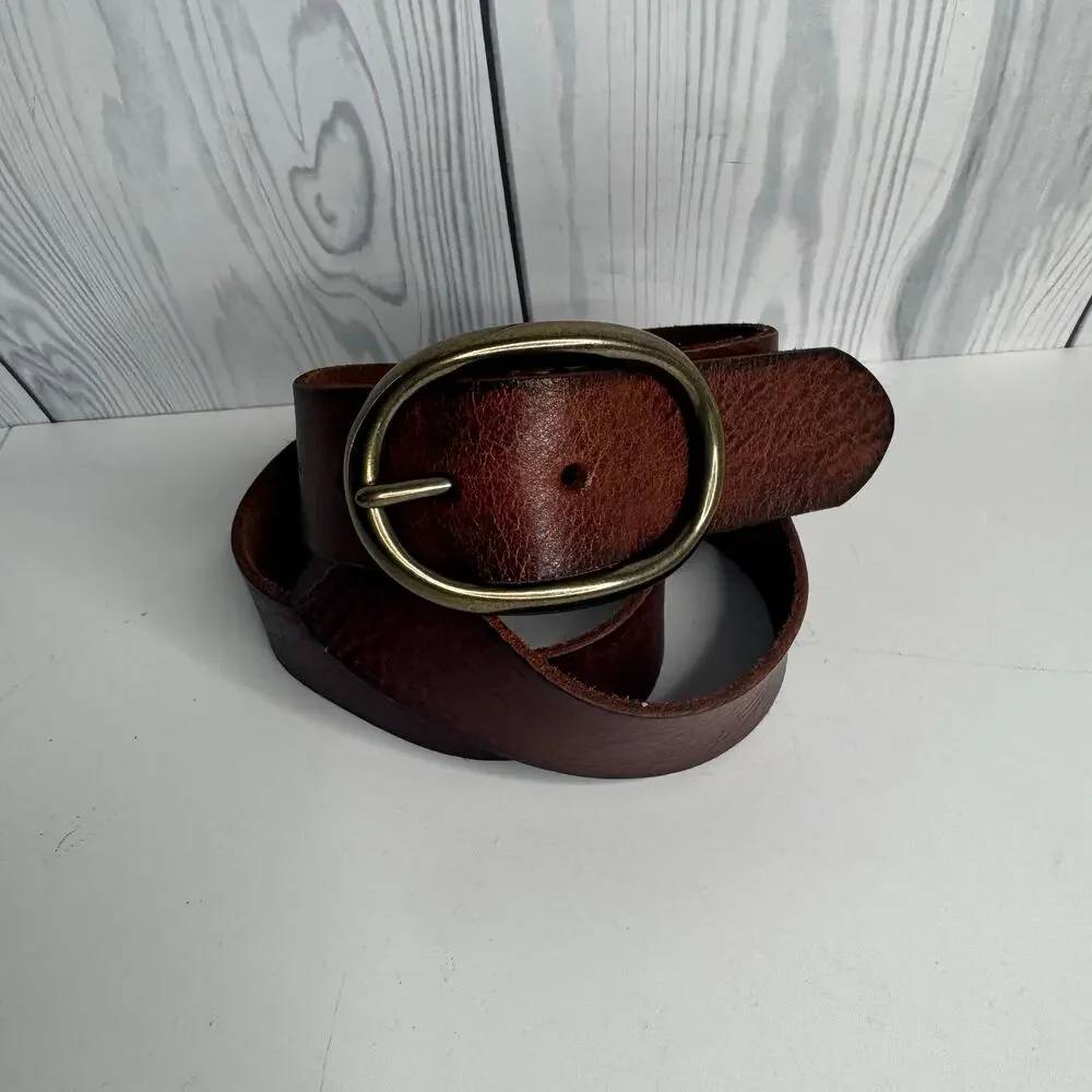 Vintage Y2K Mossimo Supply Brown Leather Belt Brass Hardware Sz XL Textured